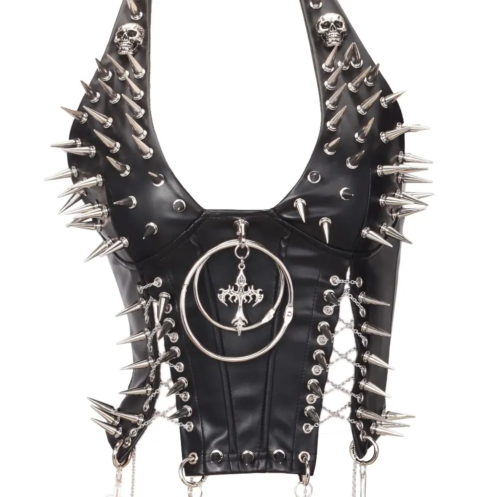 Goth Top Y2K Clothes Women's Tanks Emo Clothing Gothic Boho Tops with Spikes Punk Rock Teens Festival Spiked Bra Grunge T Shirt — image 4