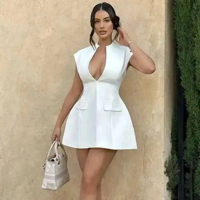 Townlike Pocket Elegant A-line Dress Women Mini 2024 Spring Summer Dress Deep V Neck Nightclub Sexy Party Dresses Vestidos — image 6