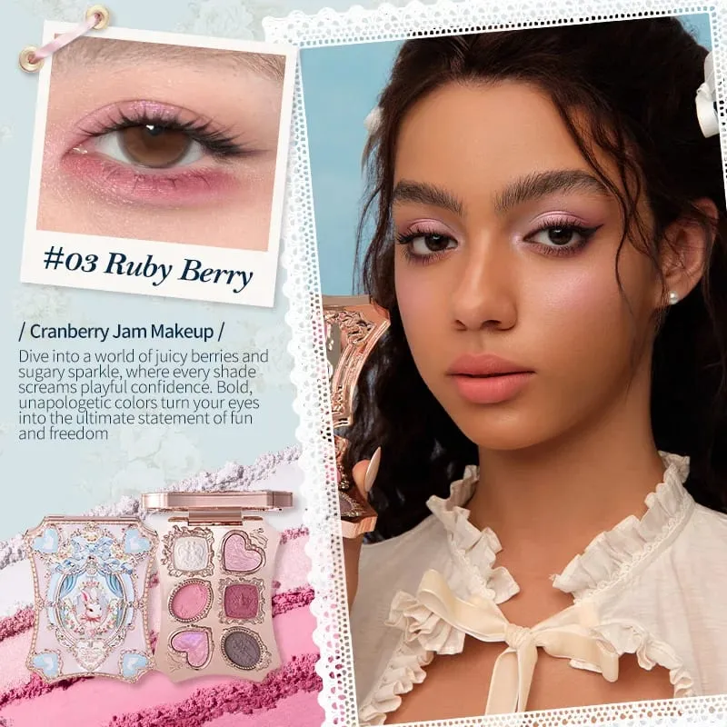 Flower Knows Bunny Garden Collection 6-Color Makeup Eyeshadow Contour Palette Eye Brush Puff Set Eye Glitter Korean Makeup Kit