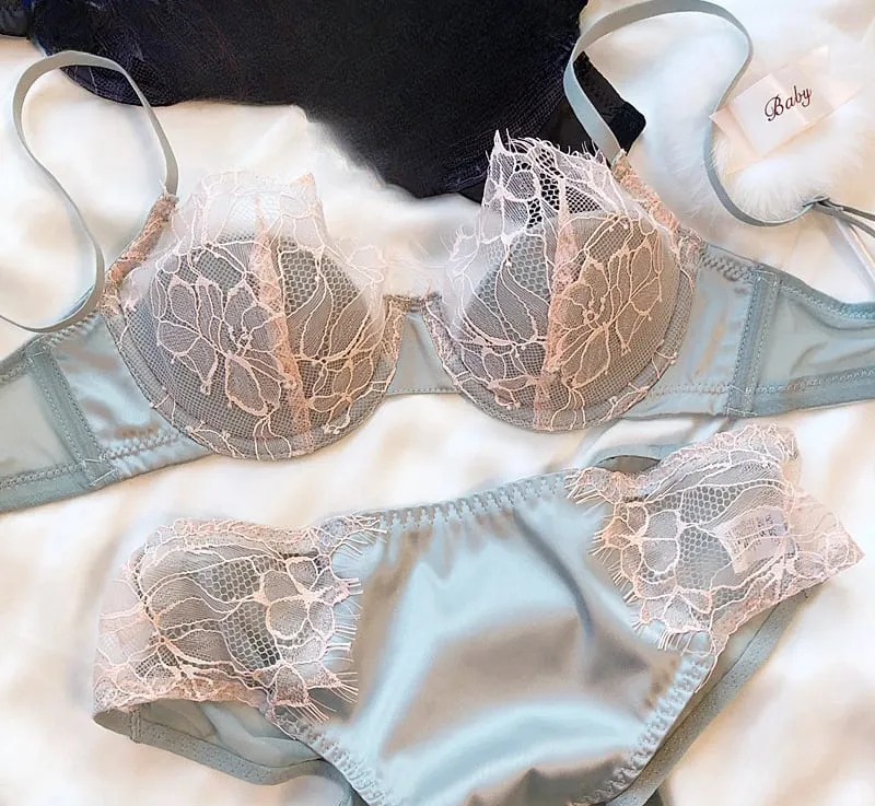 French Sexy Lacy Lacy Underwear Set Thin Bra with Big Breasts and Small Bra Soft Underwire Anti-sagging Side Milk — image 8