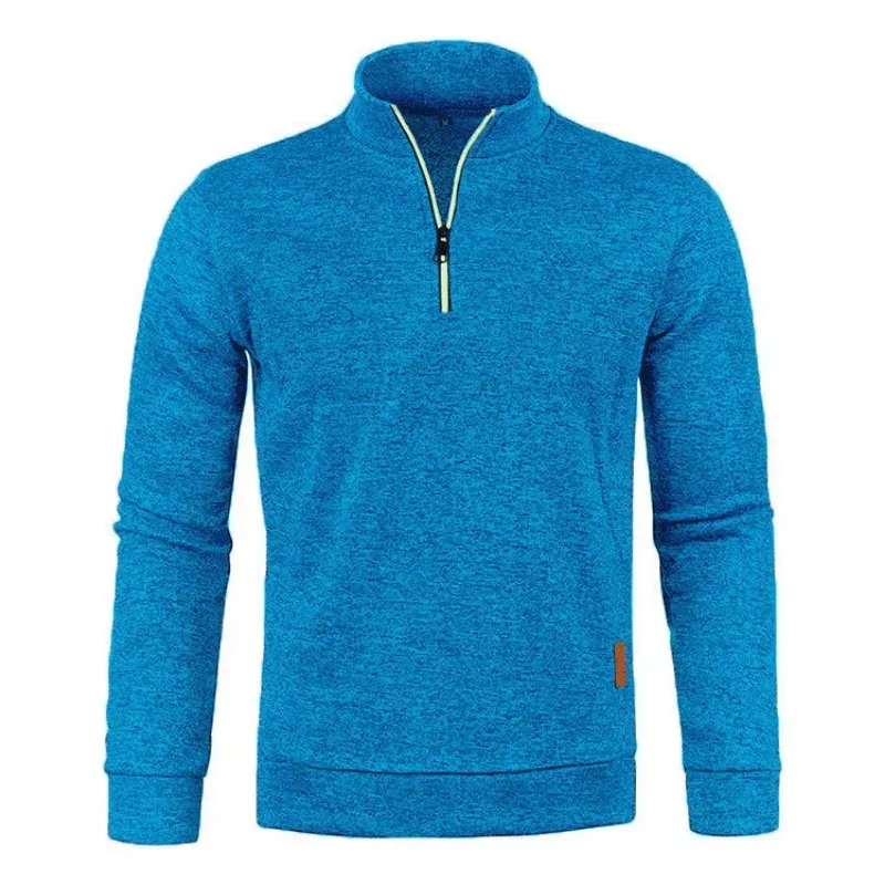 Autumn Men's Half Zipper Sweatshirts Long Sleeve Solid Color Pullover Turtleneck Streetwear Winter Warm Jacket Sport Coats — image 10