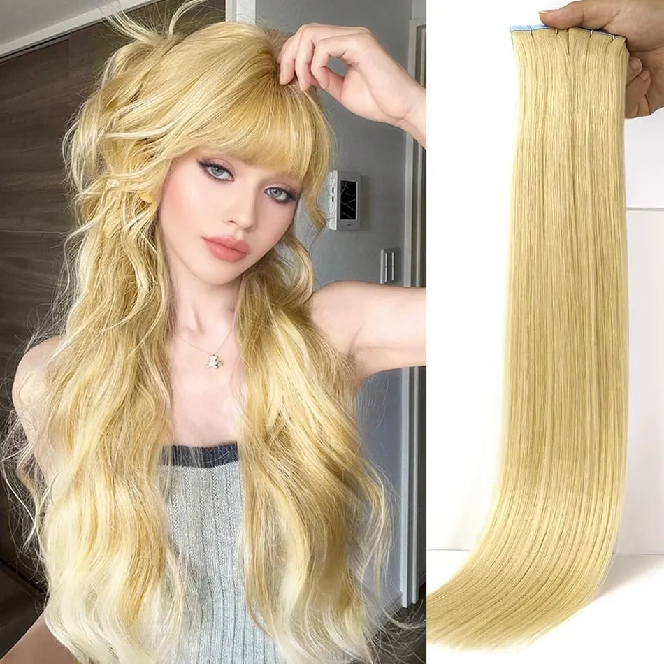 Tape In 100% Human Hair Straight Double Sided Blonde Comfortable Silky Natural Remy Virgin Tape ins Bone Straight Double Drawn — image 11