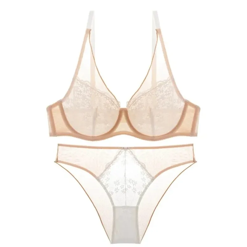 Sweet Mesh Lace Flower Bra Set Brassiere Underwear Mesh Bra Panties Kit Lingerie Thin Lace Floral Underpants Girl — image 9