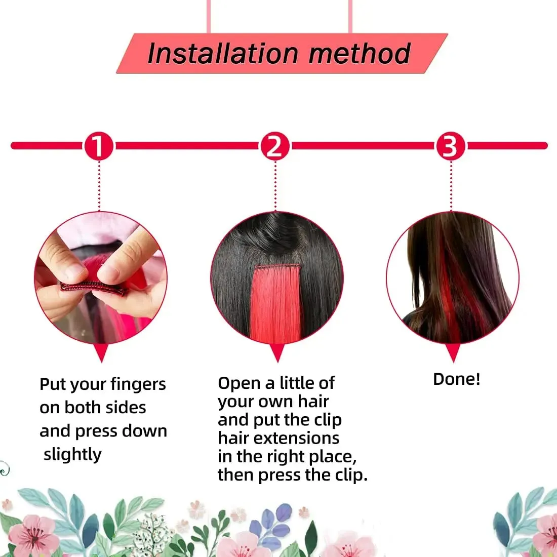 Synthetic 5PCS Colorful Hair Extensions Party Highlights Colorful Clip in Hair Extensions Straight Hairpieces for Women Girls — image 5