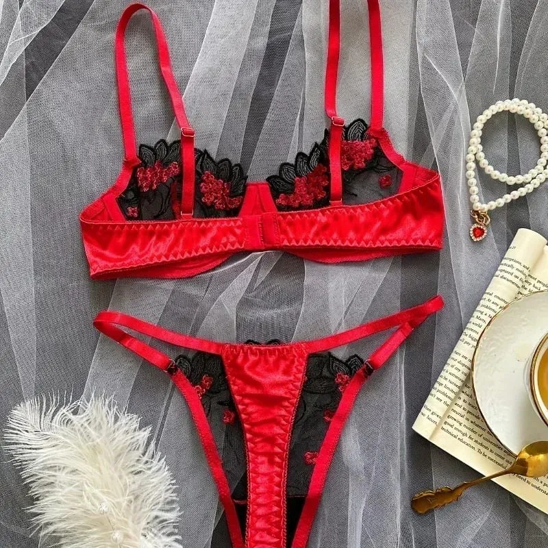 2-piece women's black comfortable lightweight semi transparent lingerie set Fancy Lingerie Floral Lace Bra Set Luxury Underwear — image 4