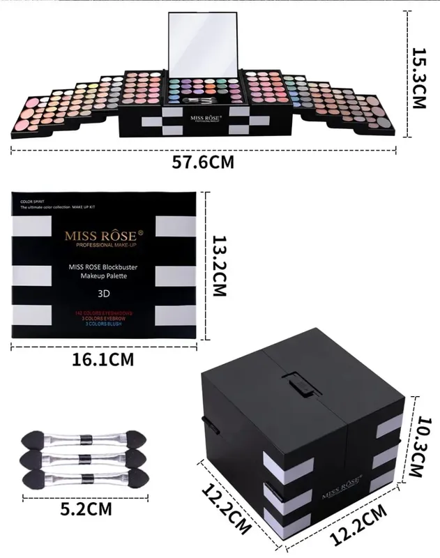 Miss Rose Makeup Case Set Kit-Ultimate Color Combination-Holiday Gift Set Cosmetic Eye Shadow Lip Gloss Blush Brow Combo Palette — image 5
