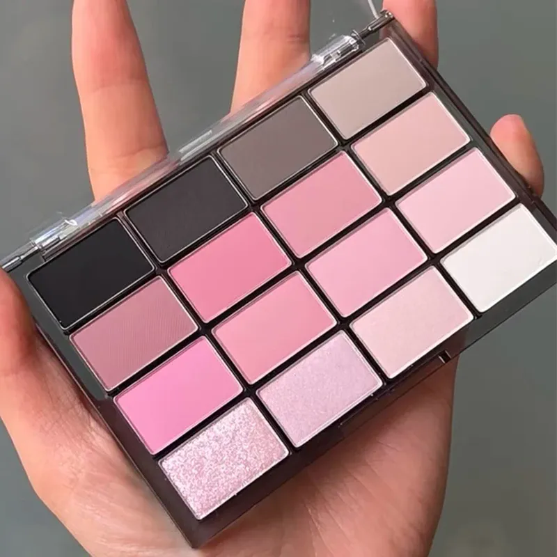 16-Color Matte Black Pink Eyeshadow Palette Matte Pearlescent Low Saturation Long Lasting Brown Glitter Eye Shadow Eye Makeup — image 3
