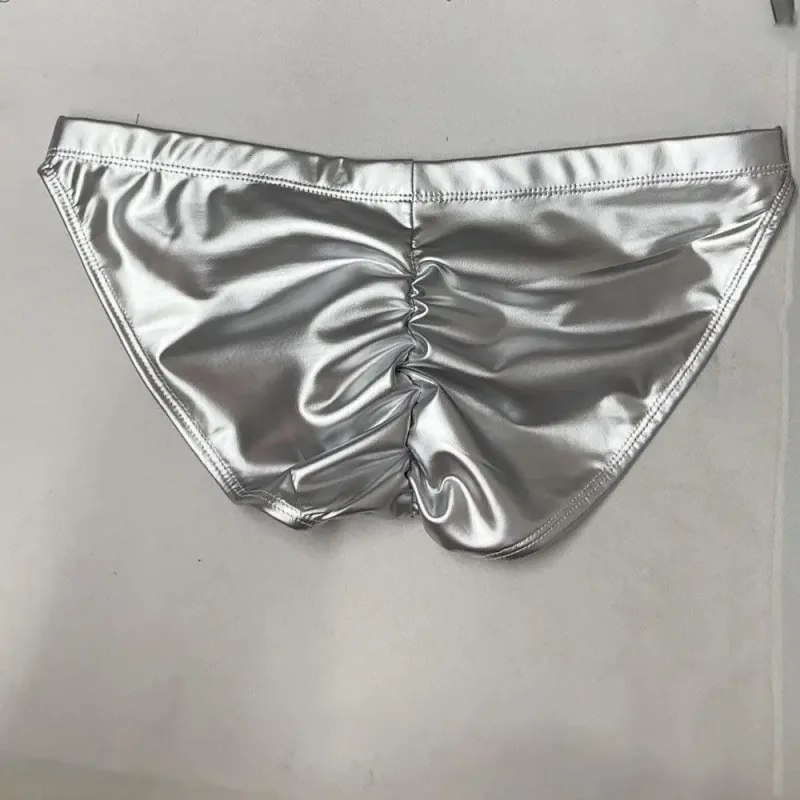 Seluar Renang Berkilat Minyak PU Buih Anjal Punggung Bertingkat Rendah-Mengangkat Slip Bikini Shirring Jahitan Selangkangan Seluar Dalam Mandi Seluar Pendek — image 2