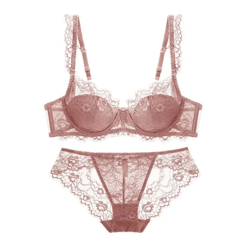 Women Sexy Lingerie Set Elegant Thin Lace Bra Set See Through Brief Sets Soft Underwear Ladies Bra and Panty Set — image 1
