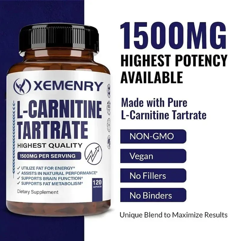 L-카르니틴 타르트레이트 프리미엄 캡슐 1500 mg - 자연 에너지 생산으로 신진대사를 지원합니다