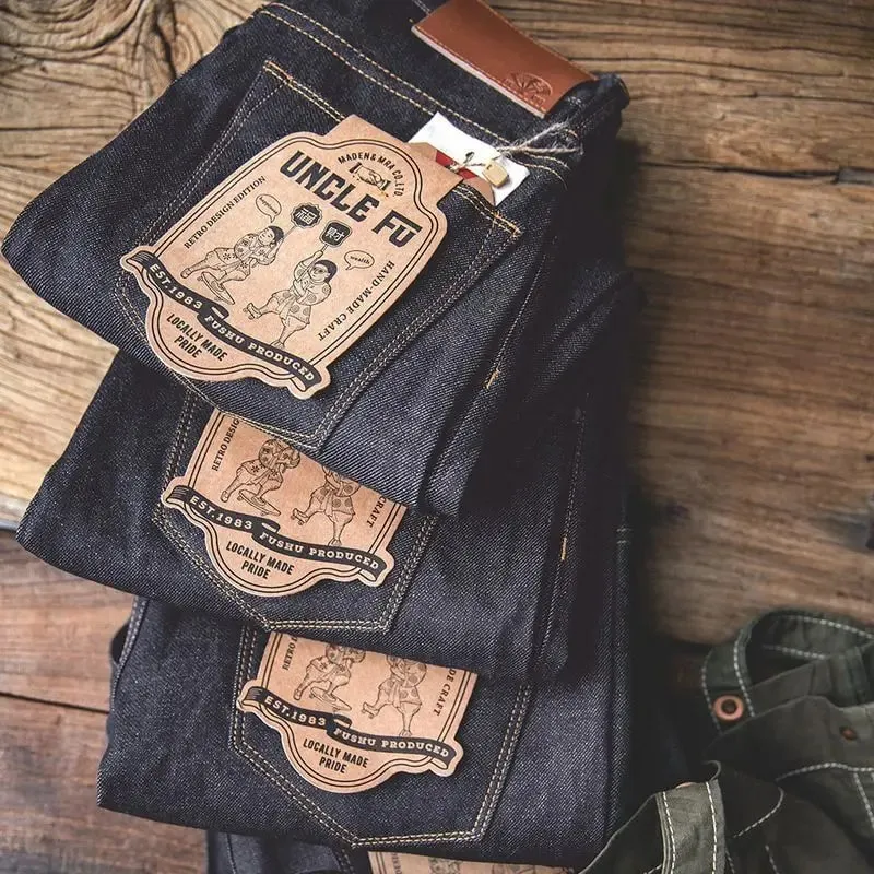 Retro 11.6oz Selvedge Raw Denim Jeans Tapered Regular Fit Cotton Jeans with Zipper Fly High Quality Versatile Men's Pants