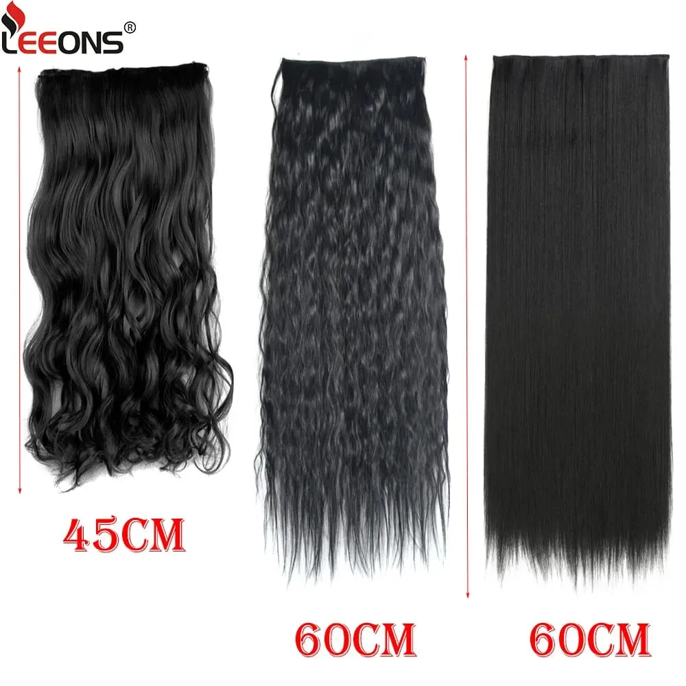 One Piece Clip In Hair Extensions 24" Straight Thick Synthetic Clip In Hairpieces Highlights Black Brown Soft For Women Daily