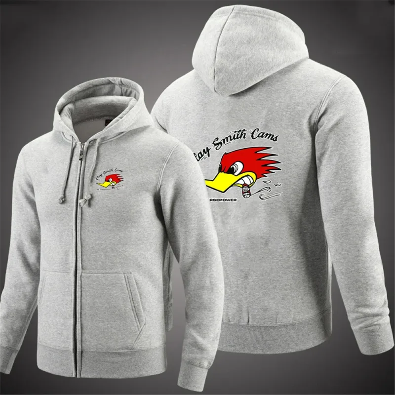 2024 Spring Autumn Men's Mr. Horsepower Clay Smith Cams Logo Print Solid Color Zip Long-Sleeved Streetwear Casual Hooded Hoodies