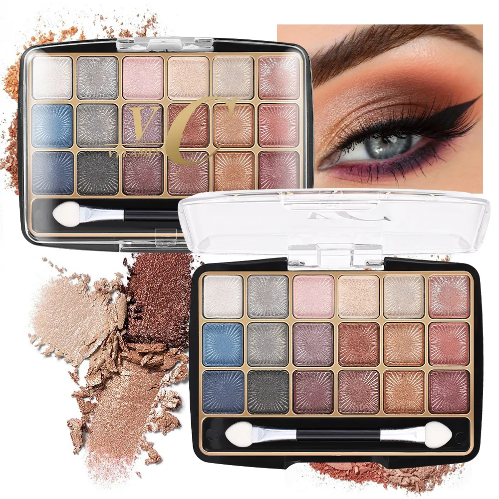 18‑Colors Shimmer Matte Eyeshadow Palette with Double‑Ended Eyeshadow Brush Multi‑Tone Earth Tone Glitter Eye Makeup Palette