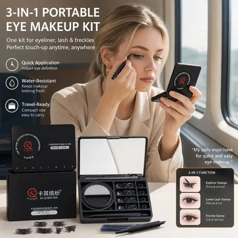 Waterproof 3 in1 Eyeliner Eyes Makeup Stamp Portable Lasting Smudge-Proof Stamp Ultra-Fine Natural Lower Eyelashes Makeup Tools