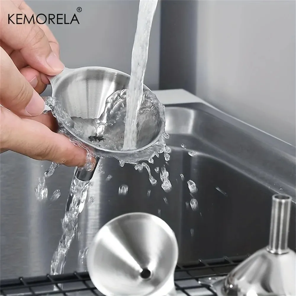 3PCS Stainless Steel Silver Funnel Kitchen Oil Spill Dispenser Wine Leak Tool Kitchen Funnel Drain Tool — image 4