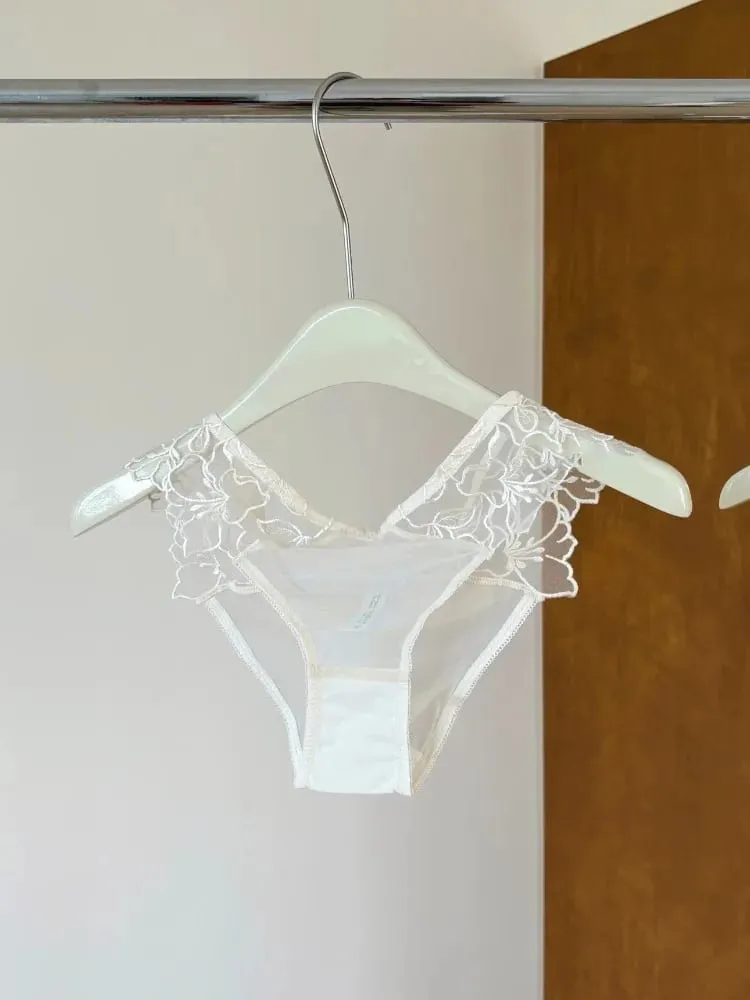 MOYISU – Bralette en dentelle brodée française, soutien-gorge Triangle sans fil pour femmes, ensemble de sous-vêtements élégants, bretelles fines, petite couverture de poitrine — image 5
