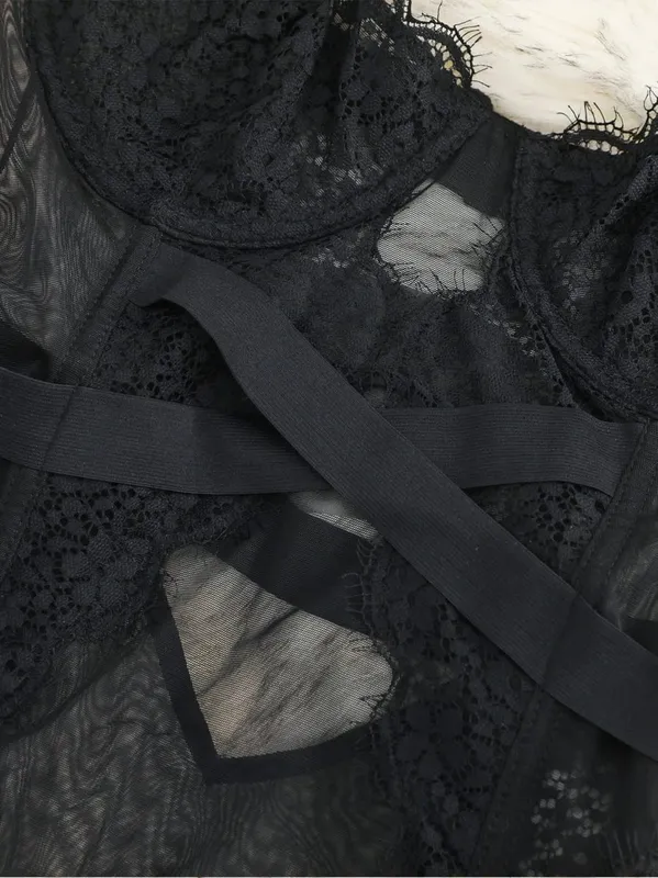With bra integrated sexy ultra-thin transparent hollow body shaping coat female lace underwear women bodysuit — image 5