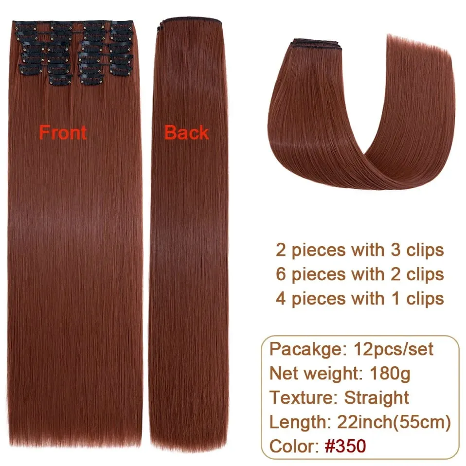 180g Straight Clip in hair extensions 22" 12PCS Hair Extensions for Women Full Head Heat Resistant Synthetic Hairpiece — image 16