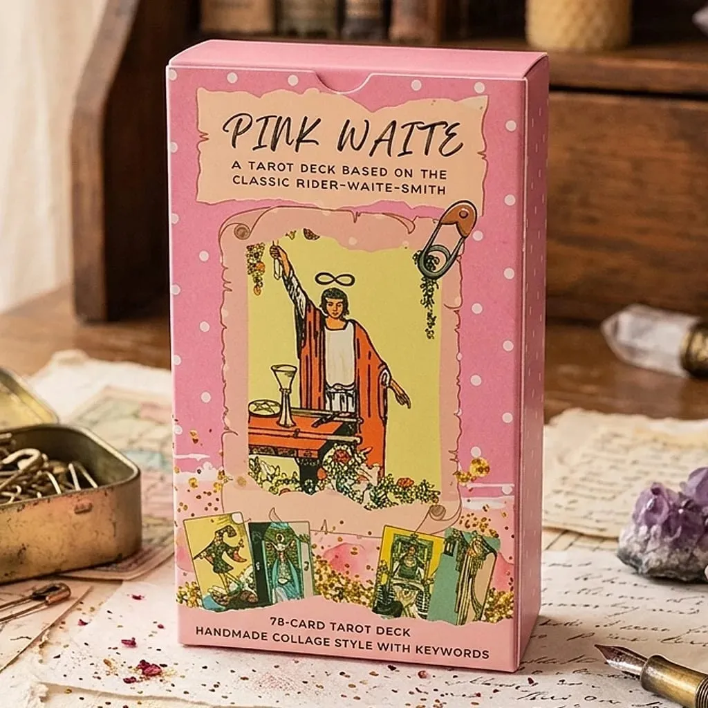 Pink Waite Tarot The Dreamy Pink Collage Tarot Dek 78 Kad Tarot Kawaii Estetik dengan Makna 12*7sm Timbul dua kali — image 2