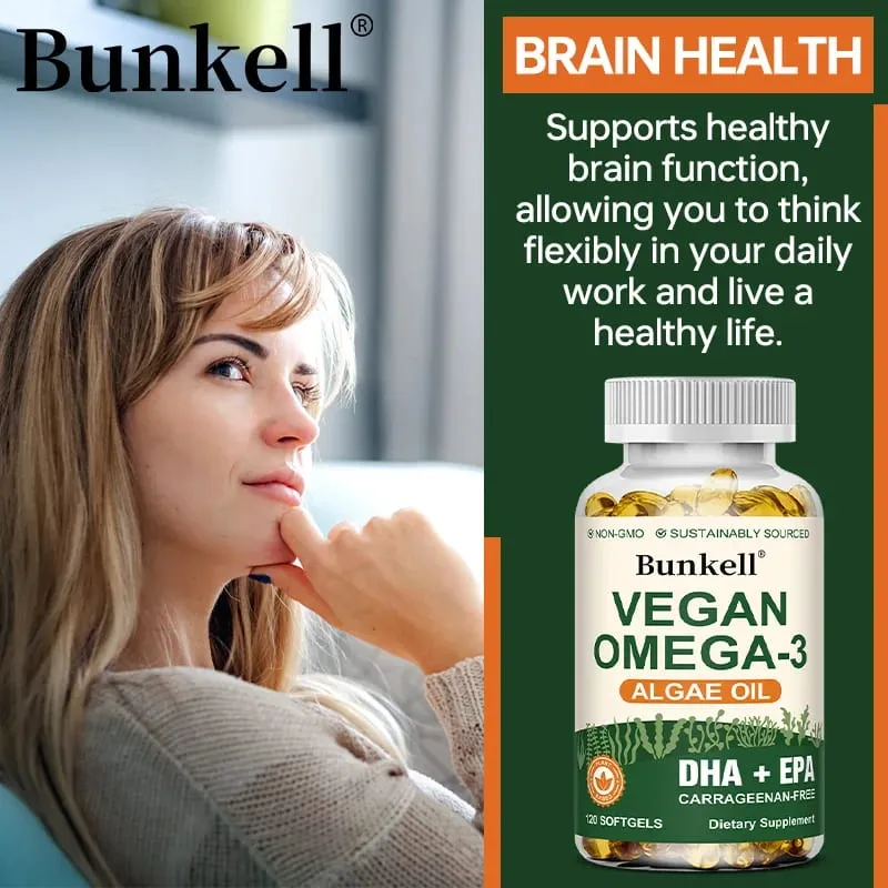 Olejek z alg Omega 3 | Plus DHA EPA Non GMO Ogólny stan zdrowia | Substytut oleju rybnego 120 kapsułek Kapsułki miękkie