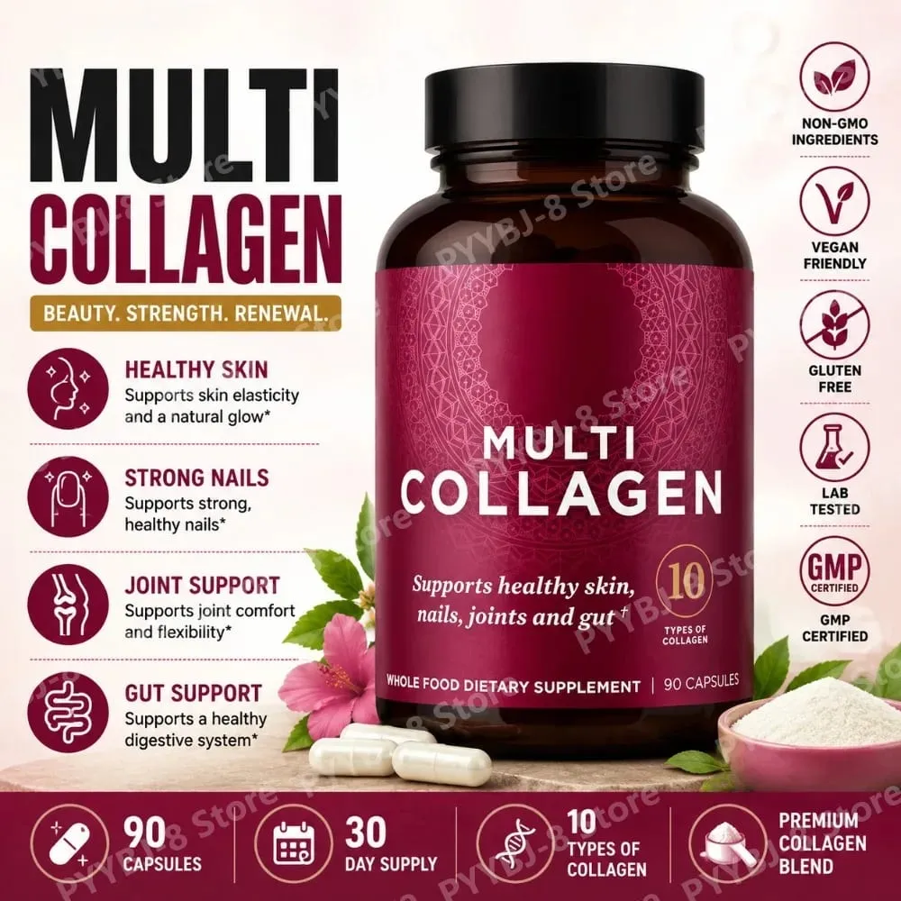 Collageenpillen Gehydrolyseerd multicollageensupplement Ondersteunt een gezonde huid en nagels Darmgezondheid en gewrichten 90 capsules — image 2
