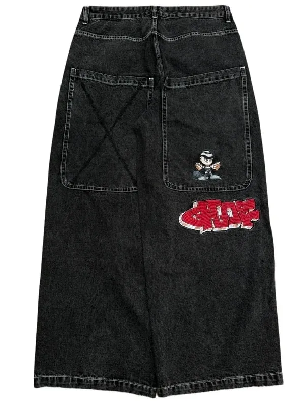 Y2K Gothic Nuclear Waste Embroidery Jeans Punk Straight Wide-leg Denim Pants Men Fashion Hip Hop Retro Baggy Jeans Streetwear — image 10