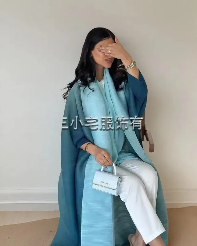 Women's Fold Miyake Pleated Abaya Long Sleeve Print Foldable Collar Robe Cardigan Coat New Winter Fashion Original Design 2026 — image 25
