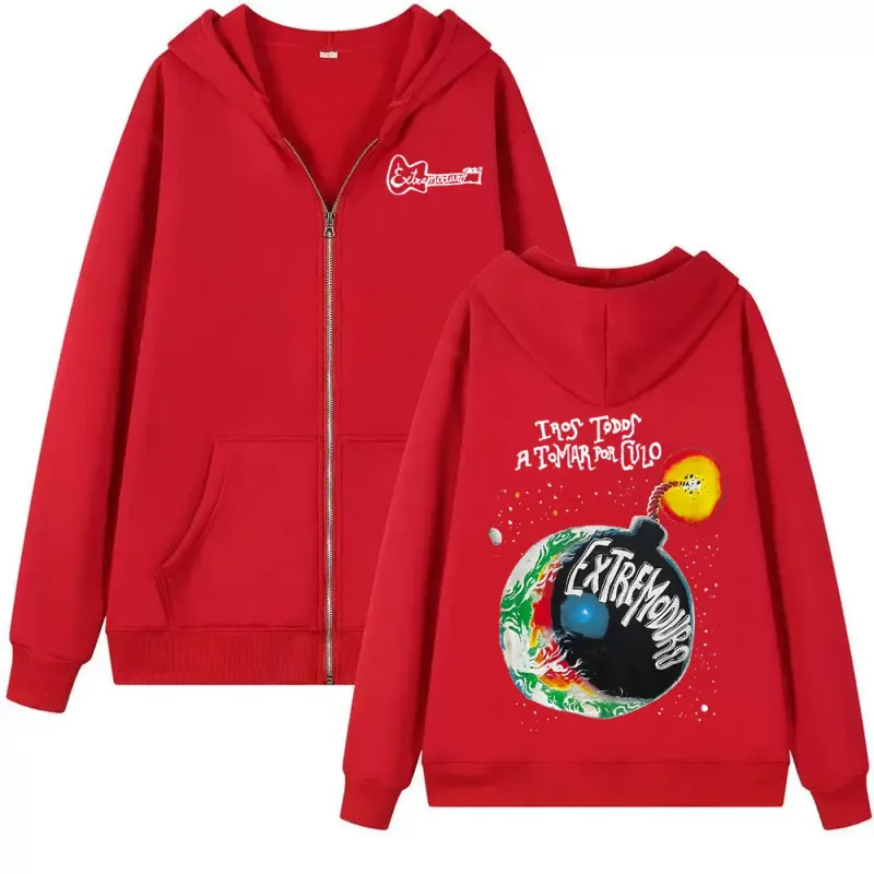 Rock Band Extremoduro Tour 2026 Zip Up Hoodies Fesyen Lelaki Gothic Fleece Sweatshirts Kot Zip Besar Hoodie Streetwear — image 4