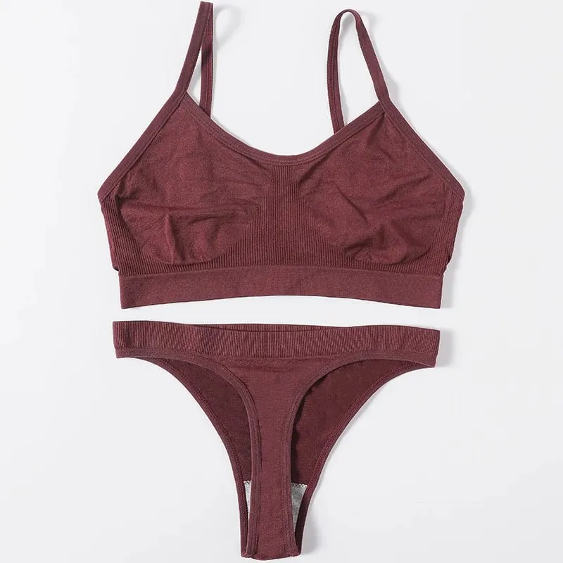 Women Seamless Bra And Panties Set Wire Free Bralette High Leg Cut Thongs Comfort Ribbed Unlined Underwear Sexy Lingerie Set — image 19