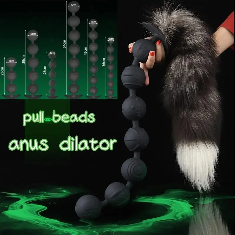 3-7beads Long Large Anal Tail Cosplay Soft Silicone Ball Dilator Sex Toys for Woman Man Anal Plug Massager Pull Beads Buttplug — image 2