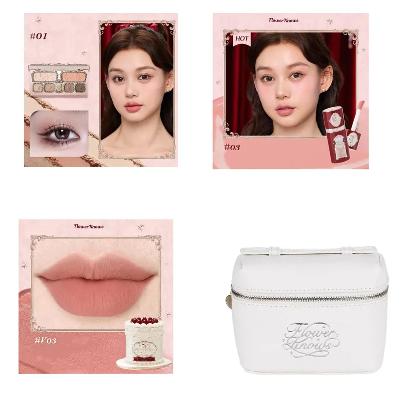 Flowerknows Makeup Set Gift Kit Shimmer Full Box Blush Long Lasting Velvet Lip Cream with Bag Kit De Maquiagem