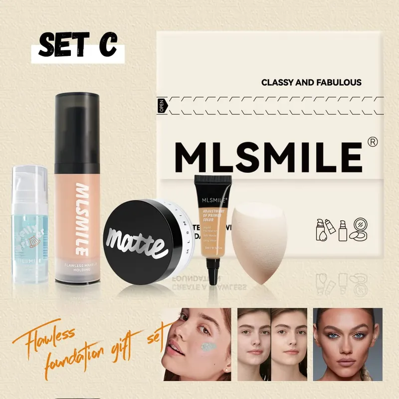 Long Lasting Makeup Set Oil Control Loose Powder Matte Primer Liquid Foundation Concealer Moisturizing Flawless Base