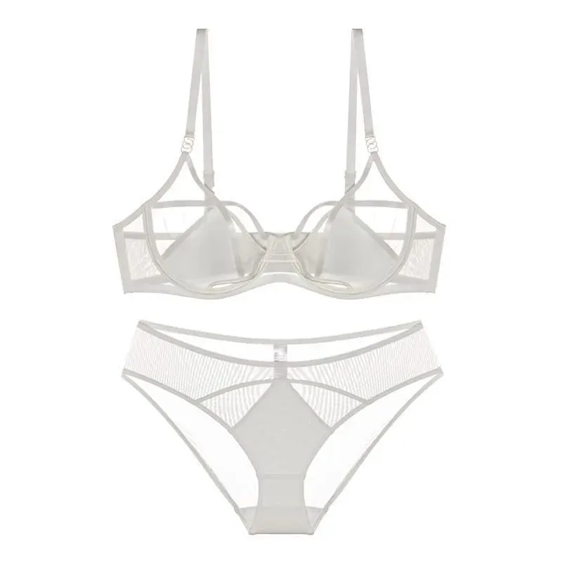 Set Sutiã E Calcinha Rendado Sem Espuma Aro Flexível Push Up Transparant Estilo Dark Academia Sensual E Elegante — image 4