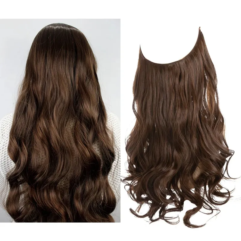 Synthetic Hair Extensions No Clips Fake Ombre Pink Blonde Brown Black Natural Wavy False Hair Piece For Woman — image 24