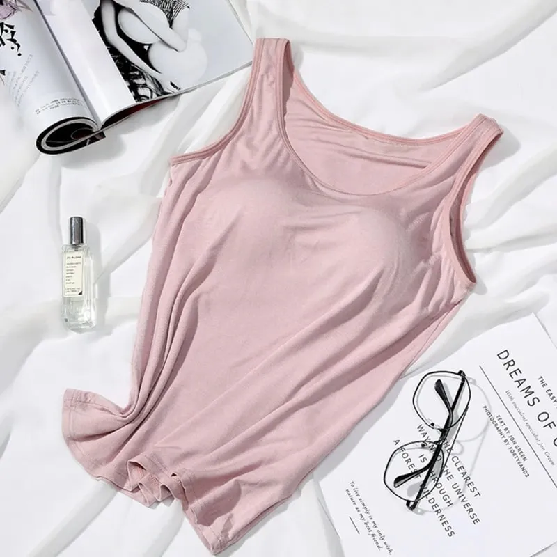 2026 Women's Vest Tops with Built In Bra Neck Vest Solid Color Padded Slim Fit Tank Tops Sexy Shirts Feminino Casual Tank Tops — image 11