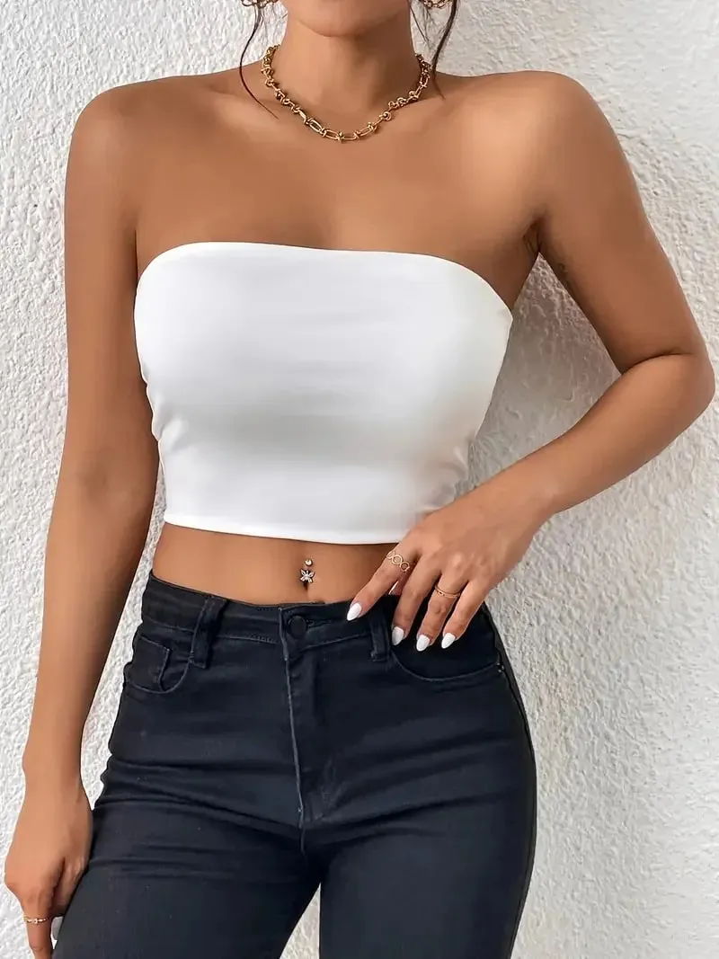 Women's Sexy Solid Stretchy Bodycon Crop Tube Top - Casual Every Day Tops for Stylish Comfort — image 3