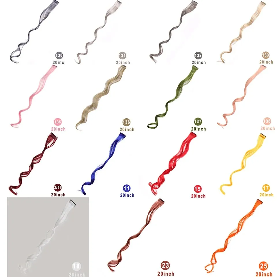 Synthetic Hair Extensions With One Clip Heat Resistant Rainbow Hair Piece For Kid Women Long Curly Wavy Style Colorful Hair
