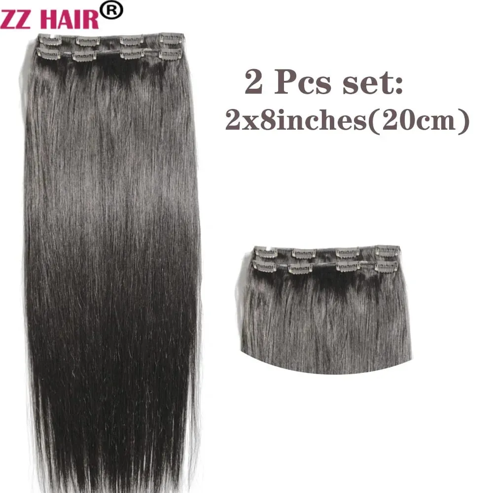 100% Human Remy Hair Extensions 16"-28" 2pcs Set 100g-200g 2x20cm Clips-in Two Pieces Natural Straight