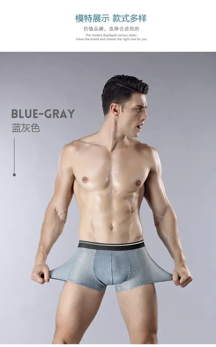 4Pcs/LotMen's Ice Silk Underwear Plus Size Shorts Mesh Boxers Mesh Breathable Underwear Antibacterial Quick Drying Underwear Men — image 10
