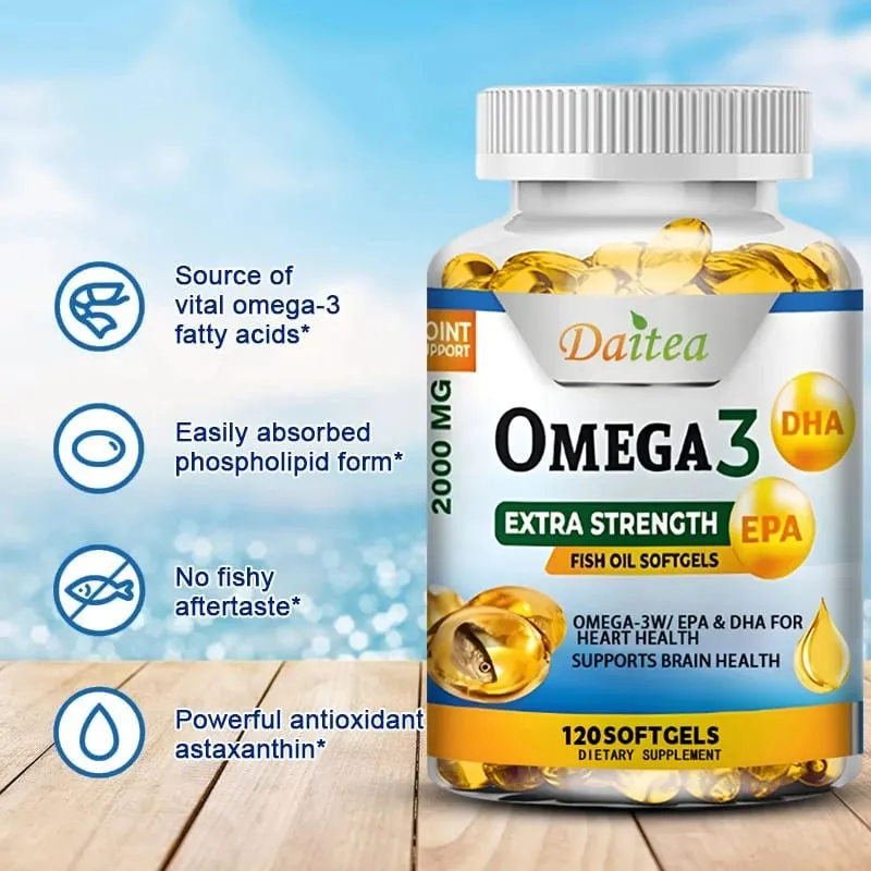 Daitea Omega 3 Olio di Pesce – EPA e DHA 2000 Mg – 60/120 Capsule – Salute generale e supporto immunitario Non OGM Senza glutine