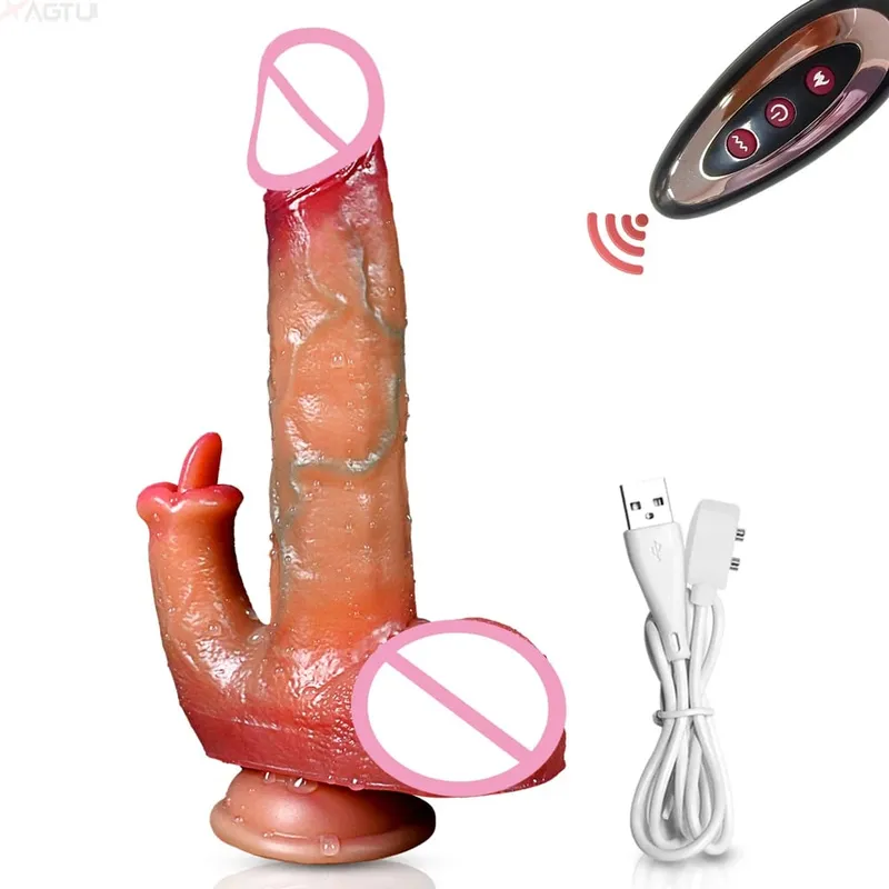 Thrusting Dildo Realistic Dildo Tongue Licking Clitoral Stimulator Sex Toy Vibrator Vagina Anal G-Spot Massager for Women Couple