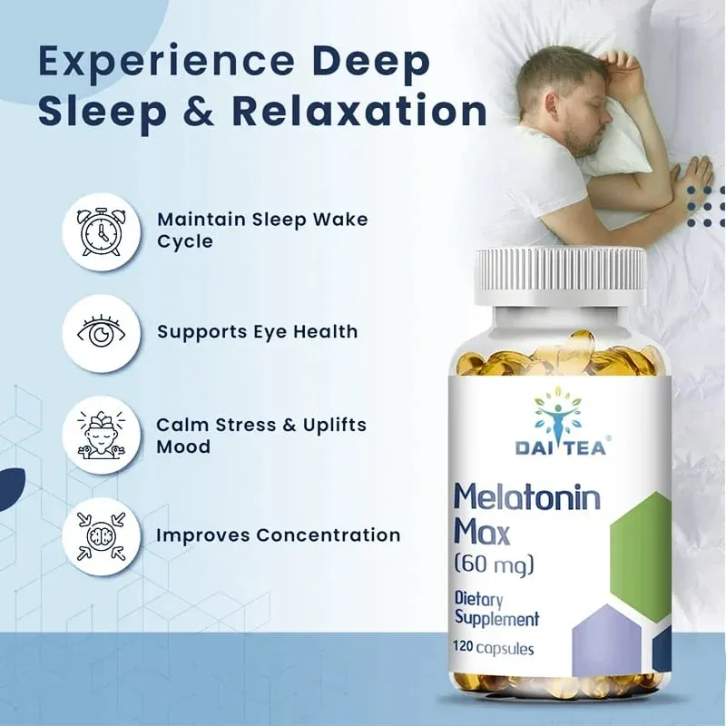 Melatonin MAX (60 Mg) Quick Dissolve Capsules - Fall Asleep Faster Promote Deep Sleep and Rest Easy To Take Immune Health — image 3