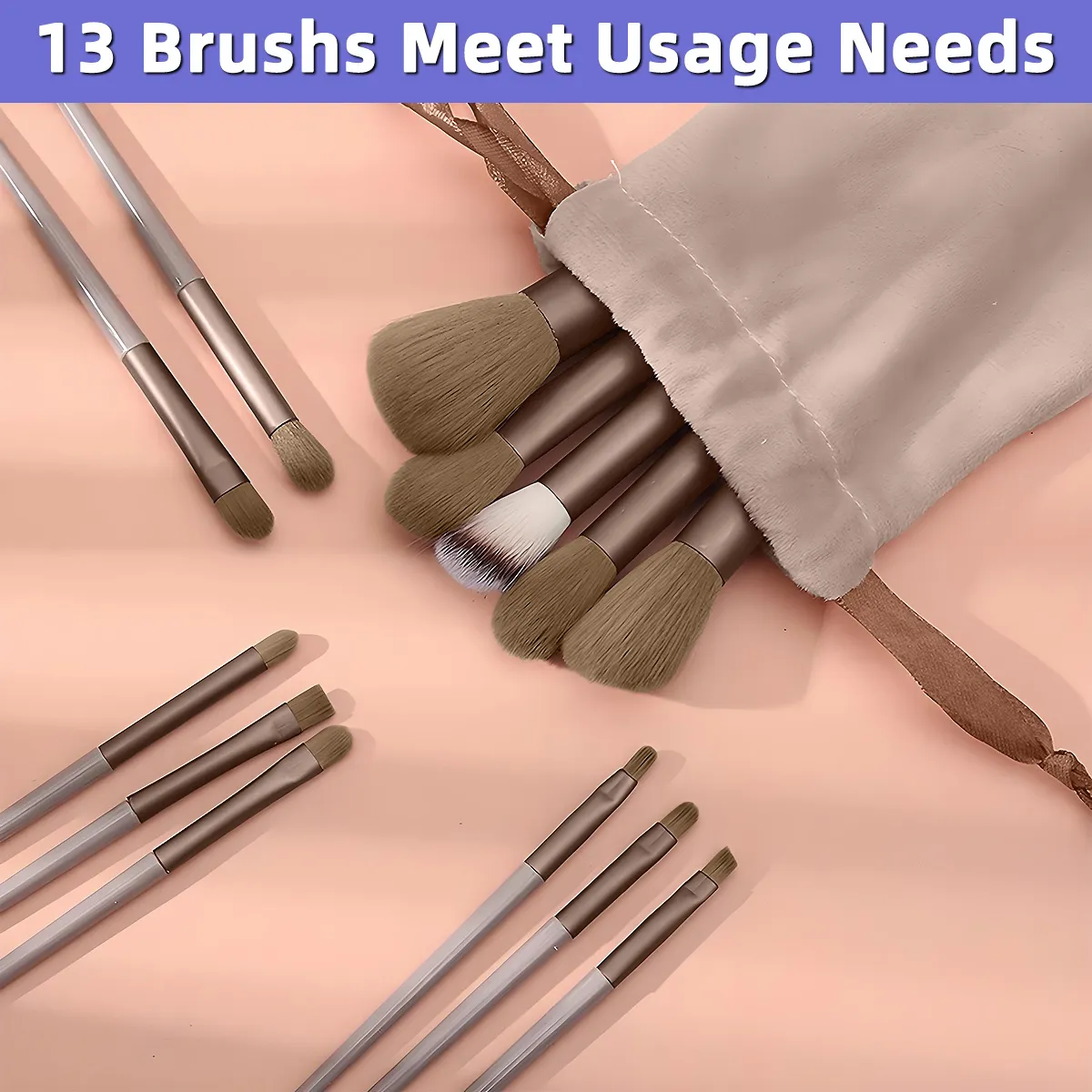 Ensemble de pinceaux de maquillage en Fiber synthétique souple, 13 pièces/ensemble, pinceaux cosmétiques pour le visage, les yeux, fond de teint, Blush, fard à paupières, avec pochette de rangement — image 6
