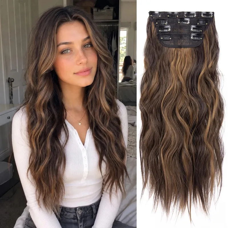Synthetic Clips In Hair Long Wavy Clip In Hair Extensions 4Pcs/Pack 11Clips In Hair Pieces For Women 20Inch 200G Fake Hairpieces — image 13