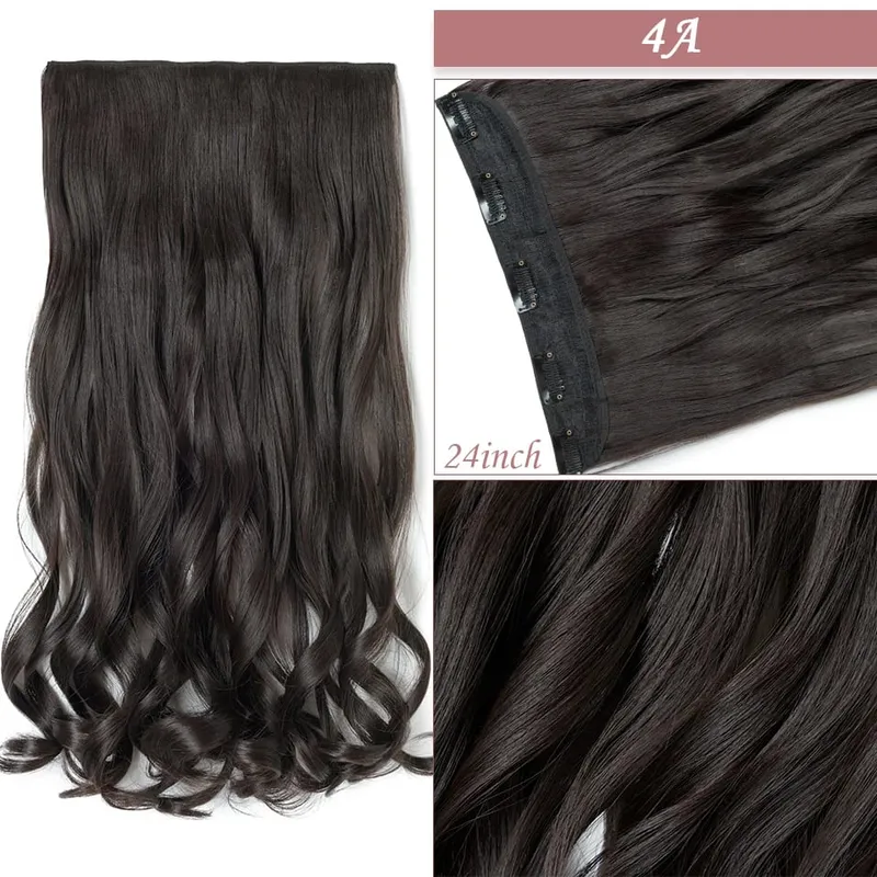 S-nolilite 24-26'' Synthetic Long Straight 5 Clip In One Piece Hair Extensions Fake Hair Wavy Hairpiece For Women Heat Resistant