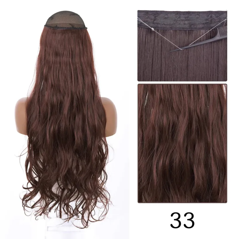 Synthetic No Clip Adjustable Fish Line Hair Extensions Natural Blonde Brown Long Wavy Heat Resiatant Hairpiece For Women