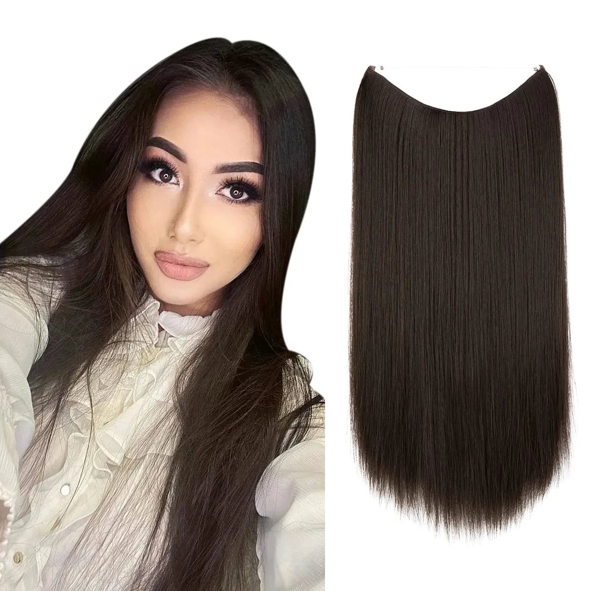 Premium Heat Resistant Synthetic Invisible Wire Hair Extensions With Clips Hairpieces Long Natural Straight Fake Hair For Woman — image 13