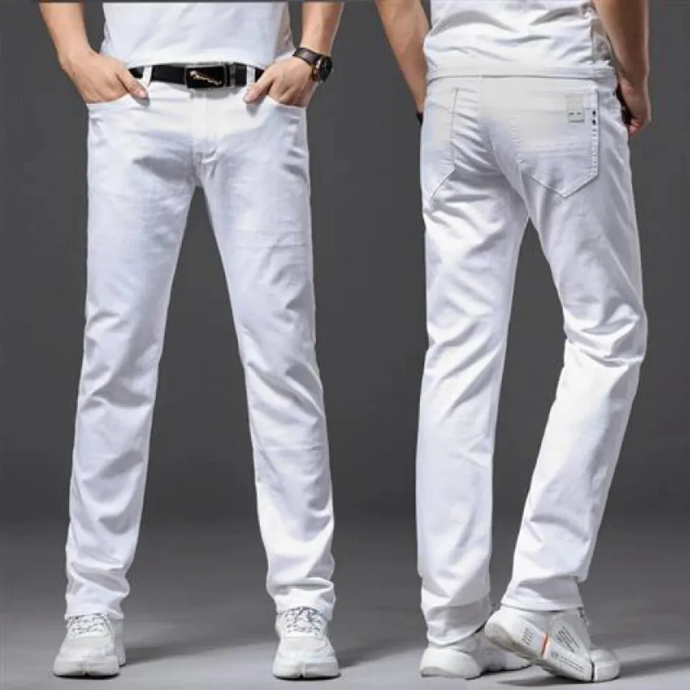 Men White Jeans Elasticity Straight Slim Fit Casual Soft Business Classic Brand Trousers Fashion Advanced Stretch Denim Pants — image 4