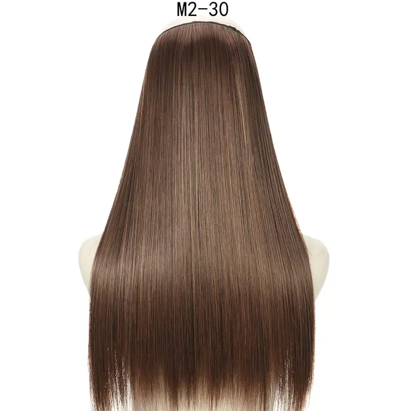 Long No Clips Invisible Wire Hair Extensions 16 22 32" Synthetic Wavy Black Brown One Piece Hairpiece Hair Extension